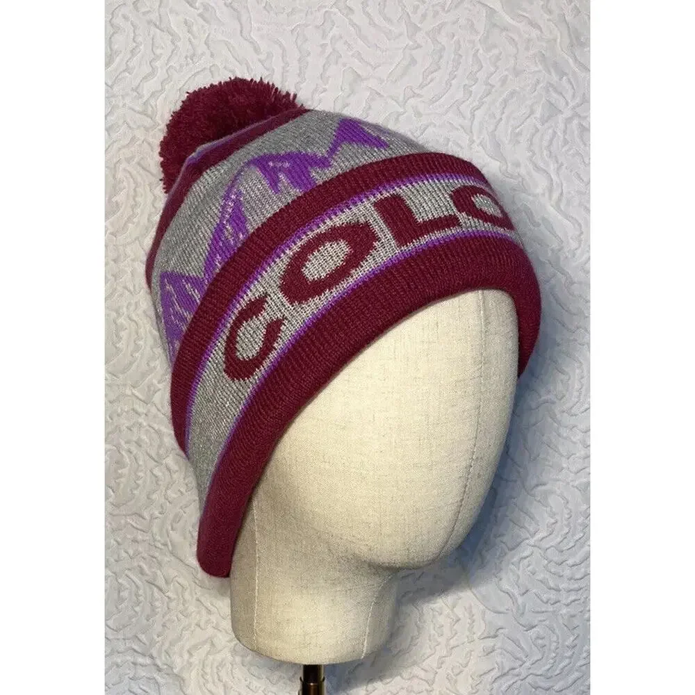 Colorado Beanie Pom Pom Maroon purple Acrylic One Size Fits Most - Picture 9 of 15